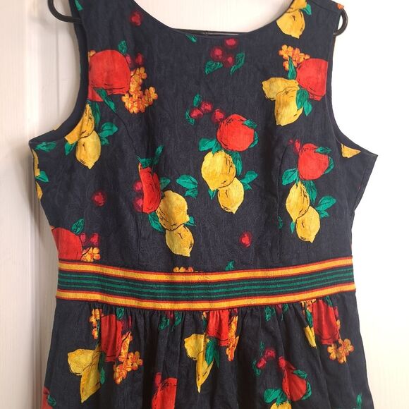 Eva Mendes Navy Blue Lemons and Fruit Fit & Flare Dress - Picture 2 of 5